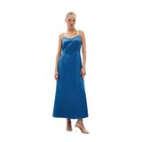 Sateen Askılı Uzun Saten Elbise, 36, STN139KEL1852, Sax Mavi, Kadın