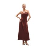Sateen Askılı Uzun Saten Elbise, 38, STN139KEL1852, Kahve, Kadın