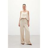 Sateen Bağcıklı Salaş Pantolon, 36, STN139KPA1874, Bej, Kadın