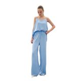 Sateen Bağcıklı Salaş Pantolon, 36, STN139KPA1874, Mavi, Kadın