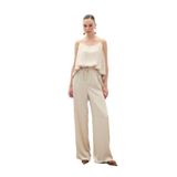 Sateen Bağcıklı Salaş Pantolon, 40, STN139KPA1874, Bej, Kadın