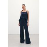 Sateen Bağcıklı Salaş Pantolon, 40, STN139KPA1874, Lacivert, Kadın
