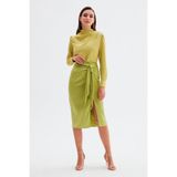 Sateen Bağlamalı Saten Etek - Yağ Yeşili - 40