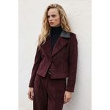 Sateen Bedene Oturan Kadife Ceket - Bordo - 40