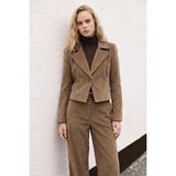 Sateen Bedene Oturan Kadife Ceket - Camel - 42