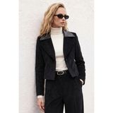 Sateen Bedene Oturan Kadife Ceket - Siyah - 38