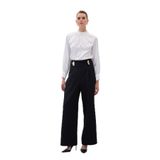 Sateen Bel Aksesuarlı Pantolon, 36, STN139KPA1885, Siyah, Kadın