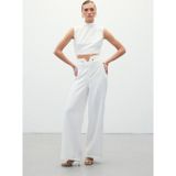 Sateen Bel Detaylı Pantolon - Ekru
