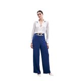 Sateen Bel Kemerli Saten Krep Pantolon, 42, STN139KPA1570, Lacivert, Kadın