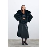 Sateen Bel Lastikli Deri Etek - Siyah - 38
