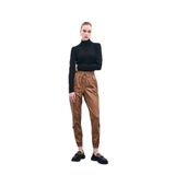 Sateen Bel Lastikli Deri Jogger Pantolon, 38, STN139KPA403, Bej, Kadın
