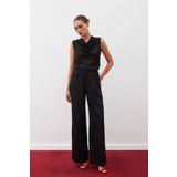 Sateen Bel Lastikli Desenli Pantolon - SİYAH