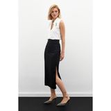 Sateen Bel Pile Detaylı Saten Etek - Siyah - 38