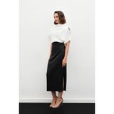 Sateen Bel Pile Detaylı Saten Etek - Siyah - 38