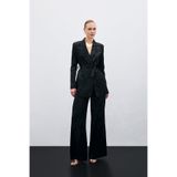 Sateen Bol Paça Desenli Pantolon, 40, STN139KPA1699, Siyah, Kadın