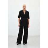 Sateen Bol Paça Keten Pantolon - Siyah