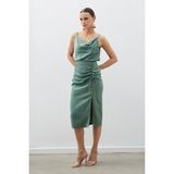 Sateen Büzgü Detaylı Saten Etek - Haki - 36