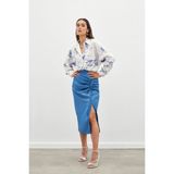 Sateen Büzgü Detaylı Saten Etek - İndigo - 38