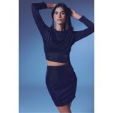 Sateen Büzgü Detaylı Simli Bluz - LACİVERT