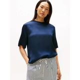 Sateen C-Neck Relaxed T-Shırt Kadın Mavi Bluz - Ww0ww45900