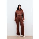 Sateen Cepli Salaş Saten Pantolon - Kahve