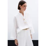 Sateen Çiçek Aksesuarlı Keten Bluz - Ekru