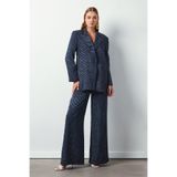 Sateen Çizgi Desenli Pantolon Lacivert, 36, STN139KPA1448, LACİVERT, Kadın