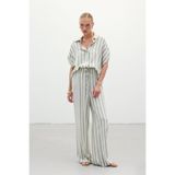 Sateen Çizgili Keten Karışımlı Pantolon, 38, STN139KPA1856, Haki, Kadın