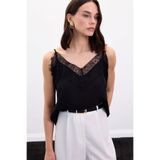 Sateen Dantel Detaylı Askılı Bluz, 40, STN139KBL2113, Siyah, Kadın