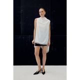 Sateen Dantel Detaylı Degaje Yaka Bluz - Ekru