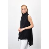 Sateen Dantel Detaylı Degaje Yaka Bluz - Siyah