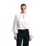 Sateen Dantel Detaylı Uzun Kollu Bluz, 40, STN139KBL2116, Ekru, Kadın