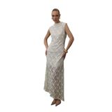 Sateen Dantel Kolsuz Elbise, 36, STN139KEL2147, Bej, Kadın