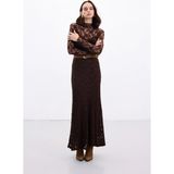 Sateen Dantelli Uzun Etek - Kahve - 36