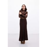 Sateen Dantelli Uzun Etek - Kahve