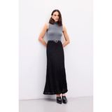 Sateen Dantelli Uzun Etek - Siyah - 36