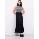 Sateen Dantelli Uzun Etek - Siyah
