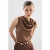 Sateen Degaje Yaka Bluz - Vizon