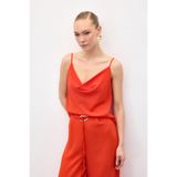 Sateen Degaje Yaka Dökümlü Bluz, 36, STN139KBL1797, Turuncu, Kadın