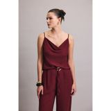 Sateen Degaje Yaka Dökümlü Bluz - Mürdüm