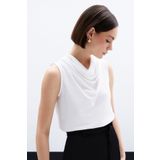 Sateen Degaje Yaka Kolsuz Bluz - Ekru