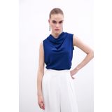Sateen Degaje Yaka Kolsuz Bluz - Lacivert