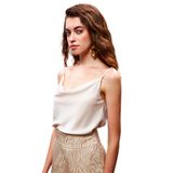 Sateen Degaje Yaka Saten Bluz - Bej