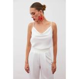 Sateen Degaje Yaka Saten Bluz Ekru - 40