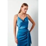 Sateen Degaje Yaka Saten Bluz - İndigo