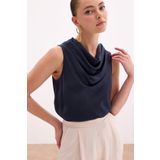 Sateen Degaje Yaka Saten Bluz - Lacivert