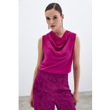 Sateen Degaje Yaka Şifon Bluz - Fuşya