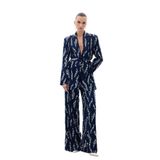 Sateen Desenli Bol Paça Pantolon, 38, STN139KPA1902, Lacivert, Kadın