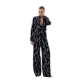 Sateen Desenli Bol Paça Pantolon, 38, STN139KPA1902, Siyah, Kadın