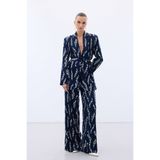 Sateen Desenli Bol Paça Pantolon - Lacivert
